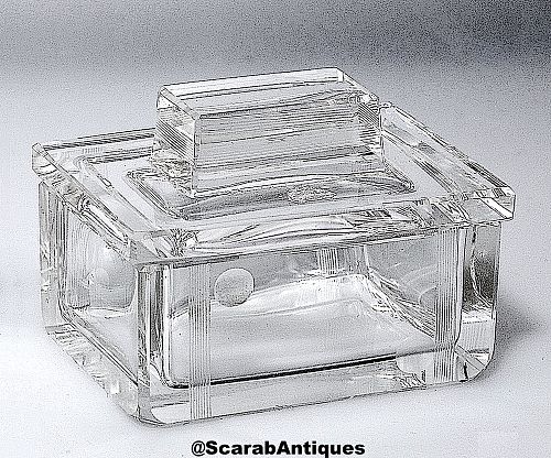 Art Deco etched crystal glass lidded box from Scarab Antiques